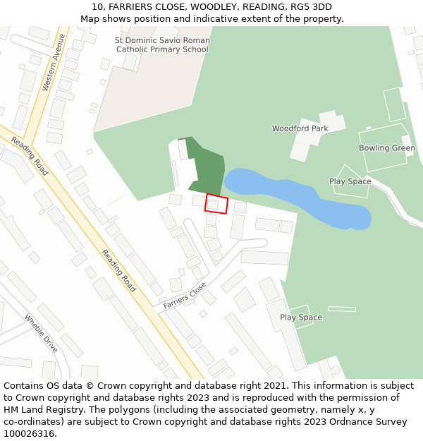 10, FARRIERS CLOSE, WOODLEY, READING, RG5 3DD: Location map and indicative extent of plot