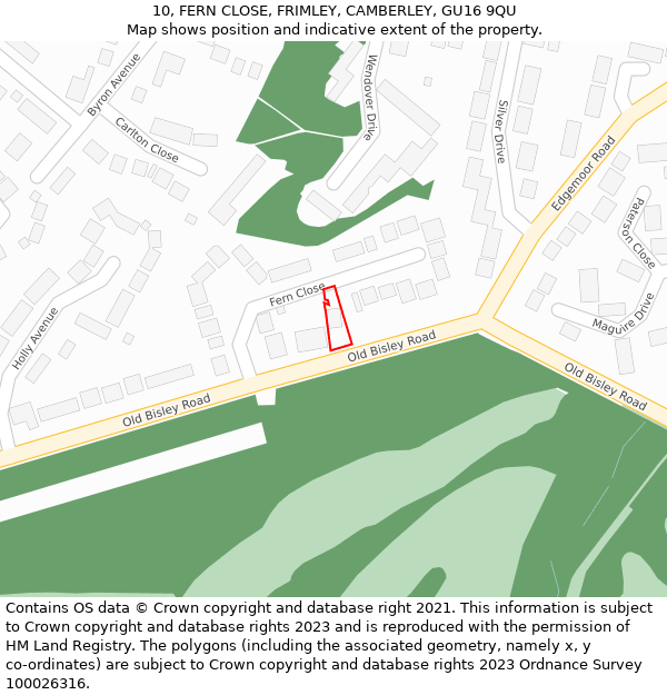 10, FERN CLOSE, FRIMLEY, CAMBERLEY, GU16 9QU: Location map and indicative extent of plot