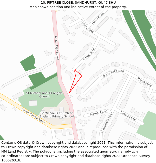 10, FIRTREE CLOSE, SANDHURST, GU47 8HU: Location map and indicative extent of plot