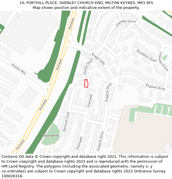 10, FORTHILL PLACE, SHENLEY CHURCH END, MILTON KEYNES, MK5 6FS: Location map and indicative extent of plot