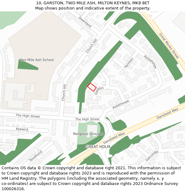 10, GARSTON, TWO MILE ASH, MILTON KEYNES, MK8 8ET: Location map and indicative extent of plot