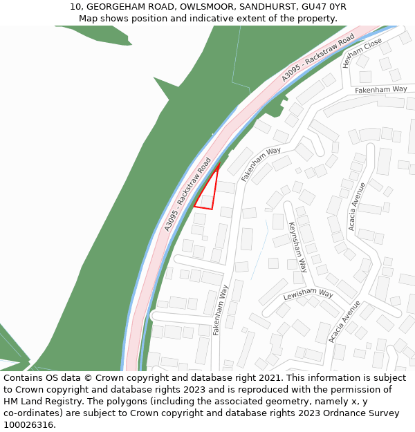 10, GEORGEHAM ROAD, OWLSMOOR, SANDHURST, GU47 0YR: Location map and indicative extent of plot