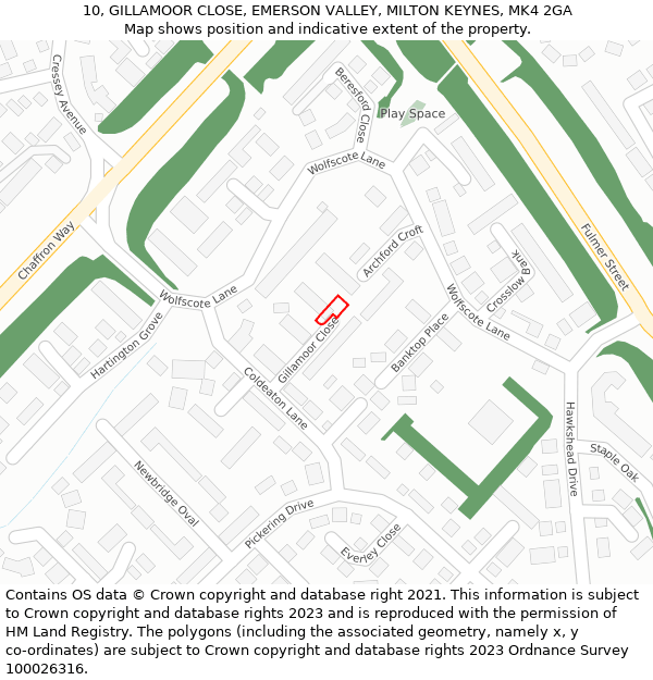 10, GILLAMOOR CLOSE, EMERSON VALLEY, MILTON KEYNES, MK4 2GA: Location map and indicative extent of plot