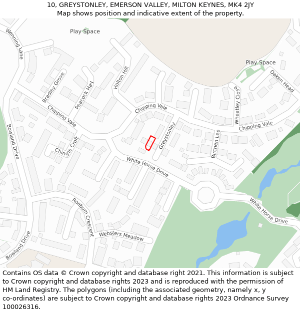 10, GREYSTONLEY, EMERSON VALLEY, MILTON KEYNES, MK4 2JY: Location map and indicative extent of plot