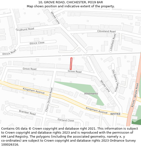 10, GROVE ROAD, CHICHESTER, PO19 8AR: Location map and indicative extent of plot