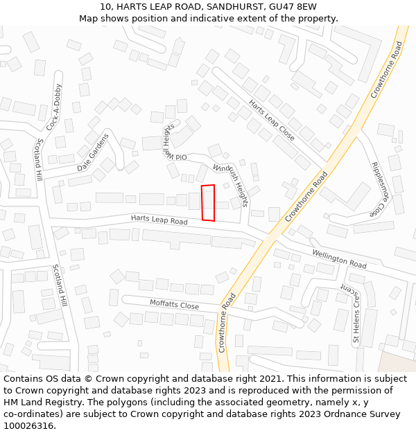 10, HARTS LEAP ROAD, SANDHURST, GU47 8EW: Location map and indicative extent of plot