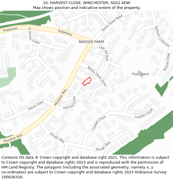 10, HARVEST CLOSE, WINCHESTER, SO22 4DW: Location map and indicative extent of plot