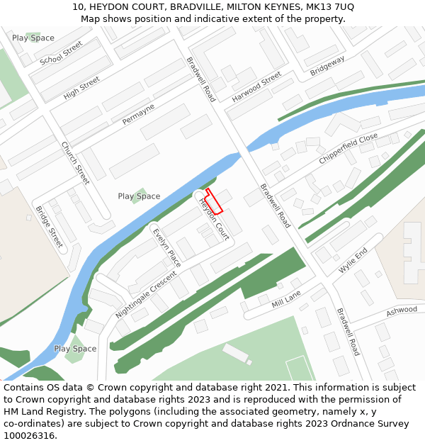 10, HEYDON COURT, BRADVILLE, MILTON KEYNES, MK13 7UQ: Location map and indicative extent of plot