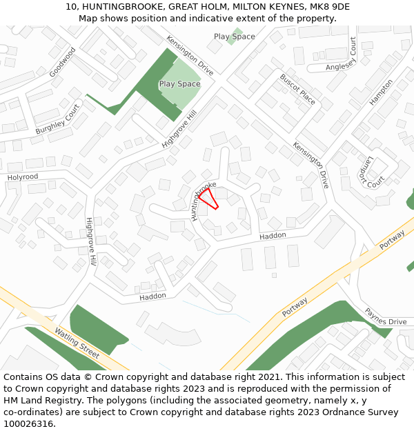 10, HUNTINGBROOKE, GREAT HOLM, MILTON KEYNES, MK8 9DE: Location map and indicative extent of plot