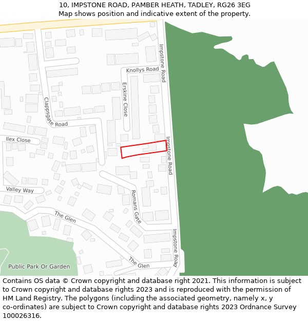 10, IMPSTONE ROAD, PAMBER HEATH, TADLEY, RG26 3EG: Location map and indicative extent of plot