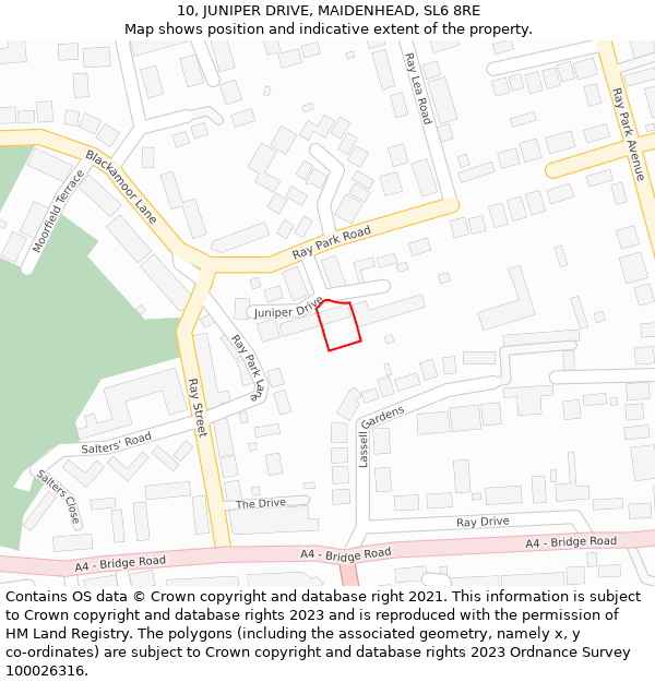 10, JUNIPER DRIVE, MAIDENHEAD, SL6 8RE: Location map and indicative extent of plot