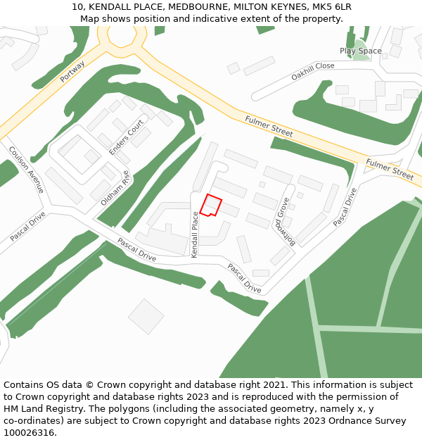 10, KENDALL PLACE, MEDBOURNE, MILTON KEYNES, MK5 6LR: Location map and indicative extent of plot