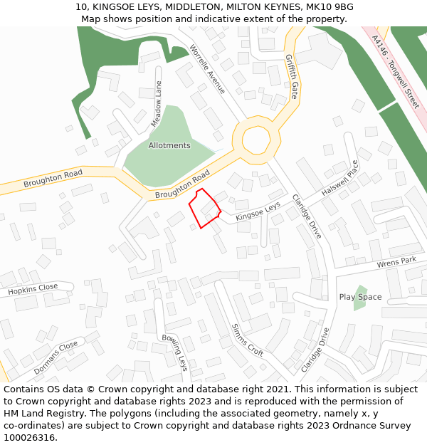 10, KINGSOE LEYS, MIDDLETON, MILTON KEYNES, MK10 9BG: Location map and indicative extent of plot