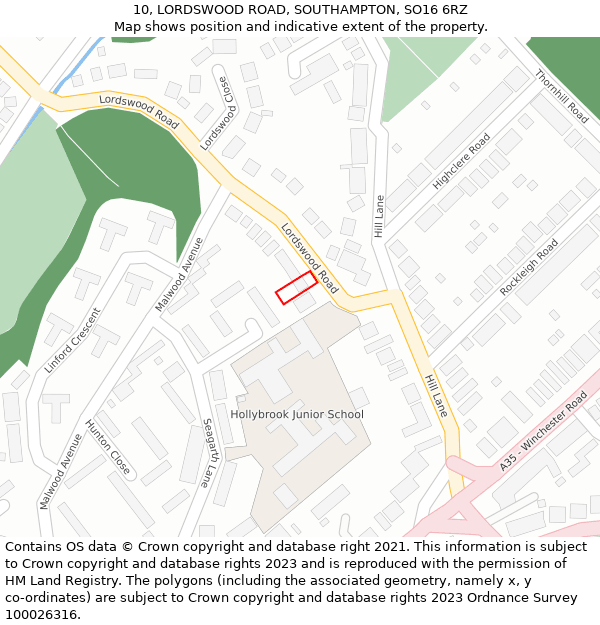 10, LORDSWOOD ROAD, SOUTHAMPTON, SO16 6RZ: Location map and indicative extent of plot