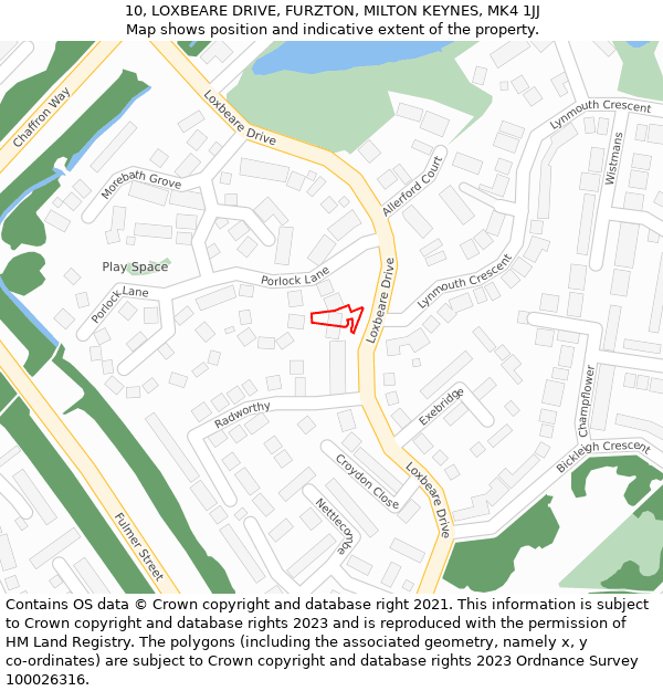 10, LOXBEARE DRIVE, FURZTON, MILTON KEYNES, MK4 1JJ: Location map and indicative extent of plot