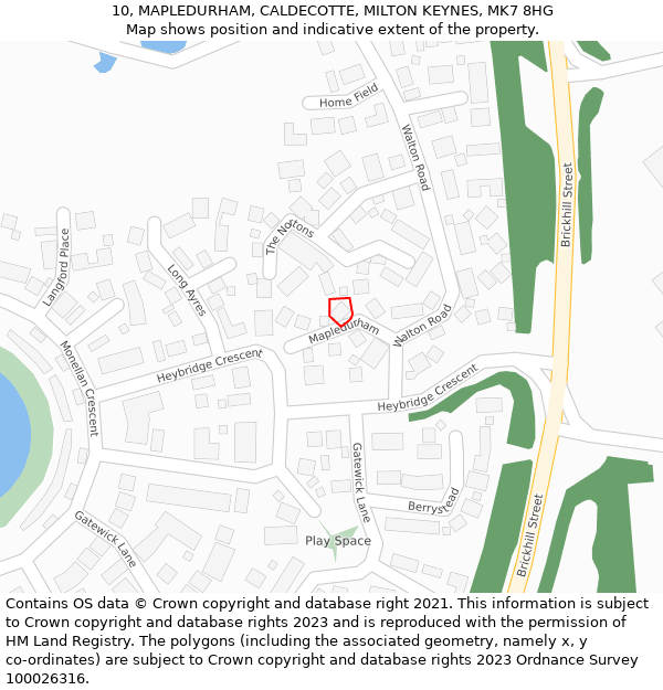 10, MAPLEDURHAM, CALDECOTTE, MILTON KEYNES, MK7 8HG: Location map and indicative extent of plot