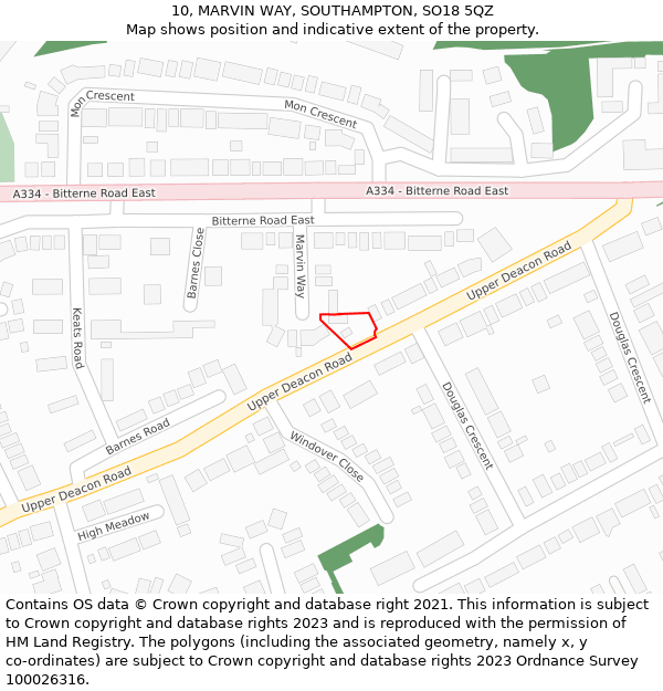 10, MARVIN WAY, SOUTHAMPTON, SO18 5QZ: Location map and indicative extent of plot