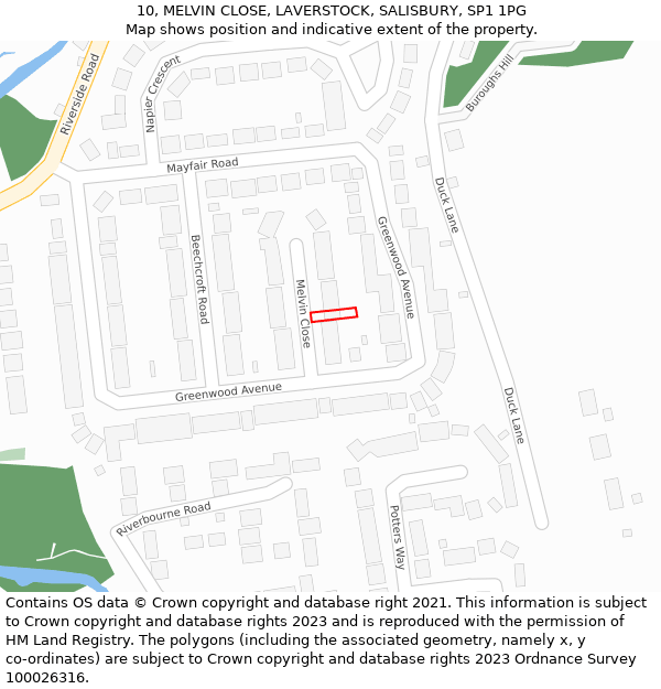 10, MELVIN CLOSE, LAVERSTOCK, SALISBURY, SP1 1PG: Location map and indicative extent of plot