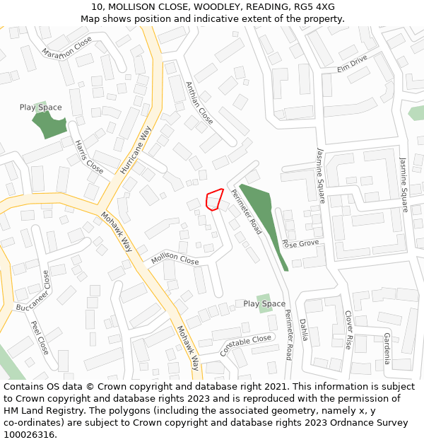 10, MOLLISON CLOSE, WOODLEY, READING, RG5 4XG: Location map and indicative extent of plot