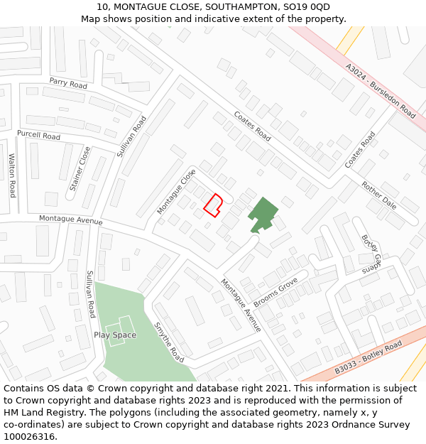 10, MONTAGUE CLOSE, SOUTHAMPTON, SO19 0QD: Location map and indicative extent of plot