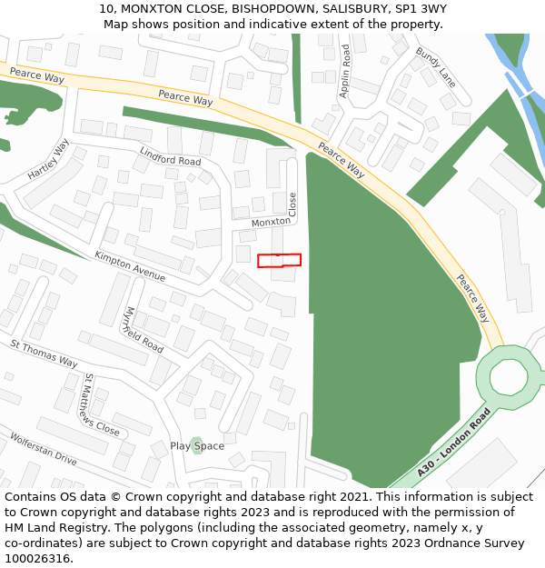 10, MONXTON CLOSE, BISHOPDOWN, SALISBURY, SP1 3WY: Location map and indicative extent of plot