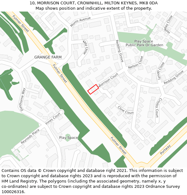 10, MORRISON COURT, CROWNHILL, MILTON KEYNES, MK8 0DA: Location map and indicative extent of plot