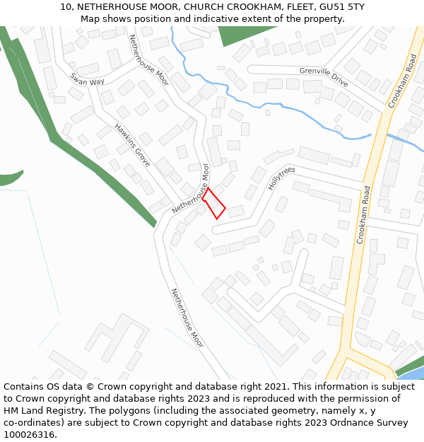 10, NETHERHOUSE MOOR, CHURCH CROOKHAM, FLEET, GU51 5TY: Location map and indicative extent of plot