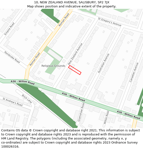 10, NEW ZEALAND AVENUE, SALISBURY, SP2 7JX: Location map and indicative extent of plot