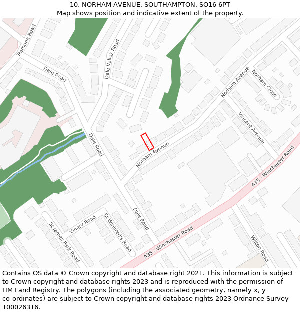 10, NORHAM AVENUE, SOUTHAMPTON, SO16 6PT: Location map and indicative extent of plot