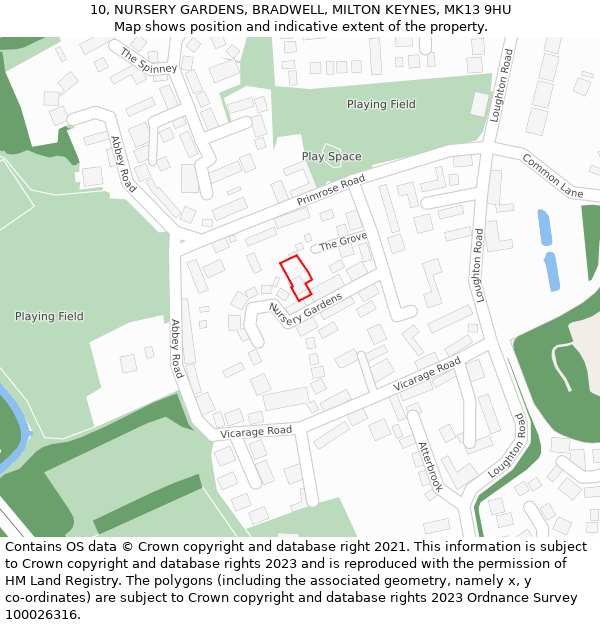 10, NURSERY GARDENS, BRADWELL, MILTON KEYNES, MK13 9HU: Location map and indicative extent of plot