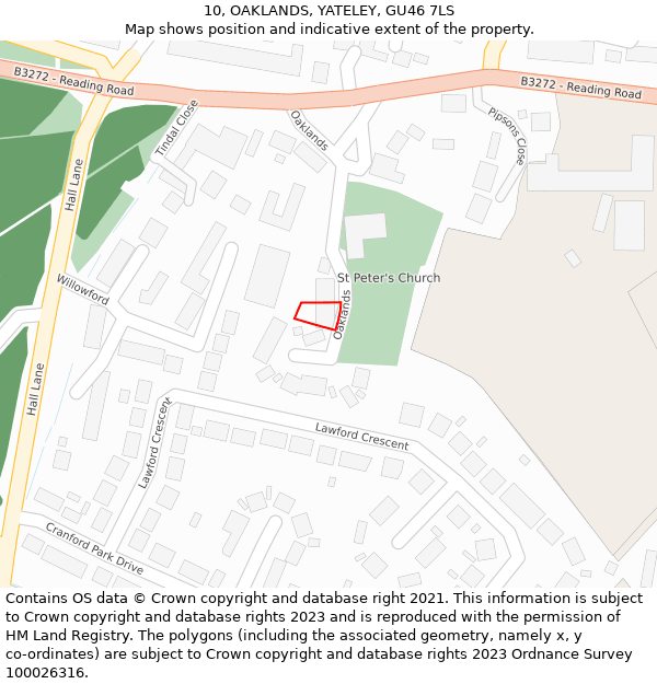 10, OAKLANDS, YATELEY, GU46 7LS: Location map and indicative extent of plot