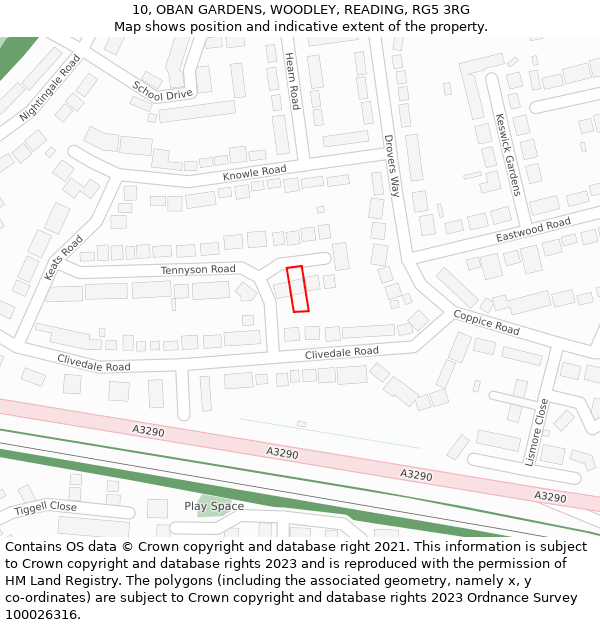 10, OBAN GARDENS, WOODLEY, READING, RG5 3RG: Location map and indicative extent of plot