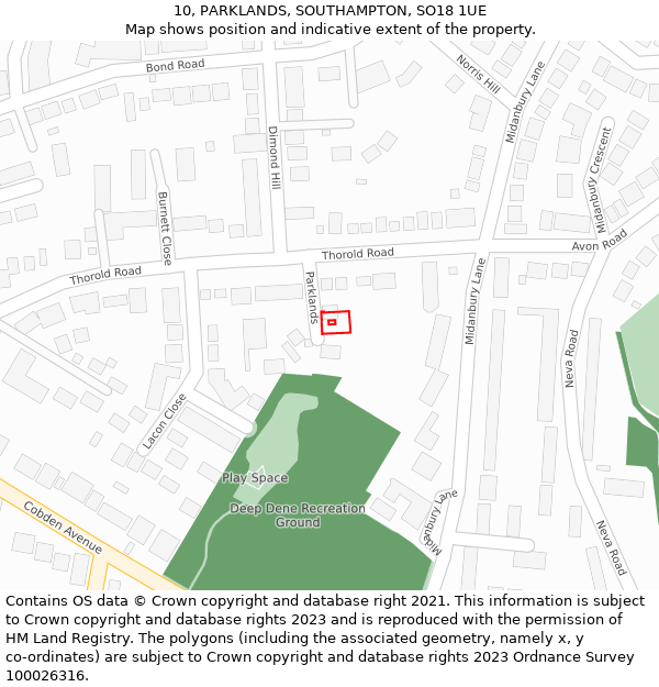 10, PARKLANDS, SOUTHAMPTON, SO18 1UE: Location map and indicative extent of plot