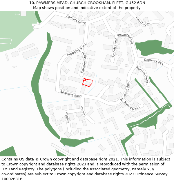 10, PAWMERS MEAD, CHURCH CROOKHAM, FLEET, GU52 6DN: Location map and indicative extent of plot