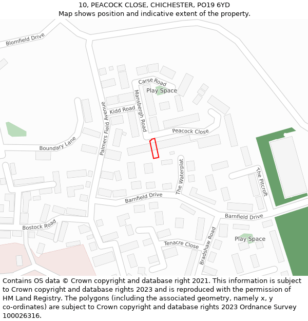 10, PEACOCK CLOSE, CHICHESTER, PO19 6YD: Location map and indicative extent of plot