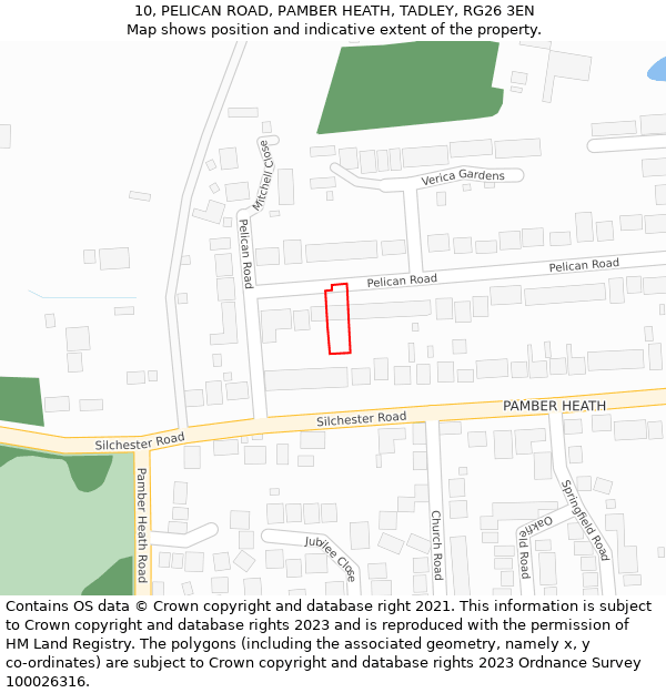 10, PELICAN ROAD, PAMBER HEATH, TADLEY, RG26 3EN: Location map and indicative extent of plot