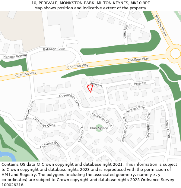 10, PERIVALE, MONKSTON PARK, MILTON KEYNES, MK10 9PE: Location map and indicative extent of plot