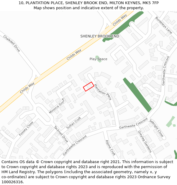 10, PLANTATION PLACE, SHENLEY BROOK END, MILTON KEYNES, MK5 7FP: Location map and indicative extent of plot