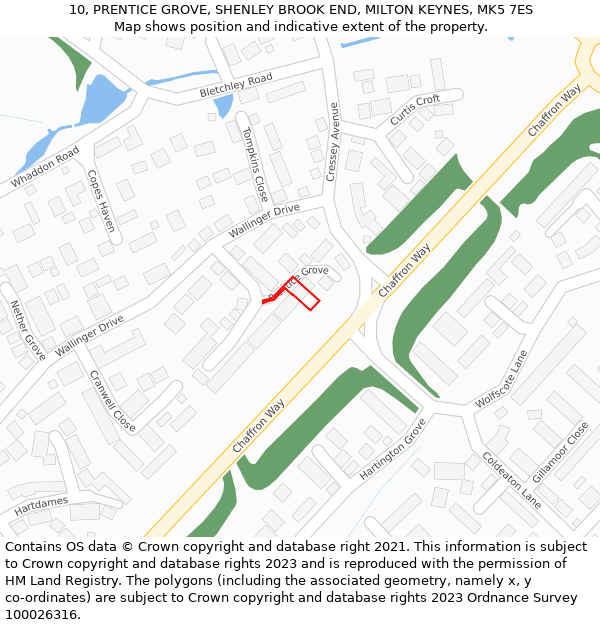 10, PRENTICE GROVE, SHENLEY BROOK END, MILTON KEYNES, MK5 7ES: Location map and indicative extent of plot