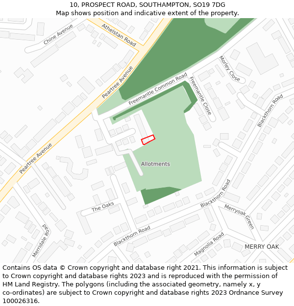 10, PROSPECT ROAD, SOUTHAMPTON, SO19 7DG: Location map and indicative extent of plot