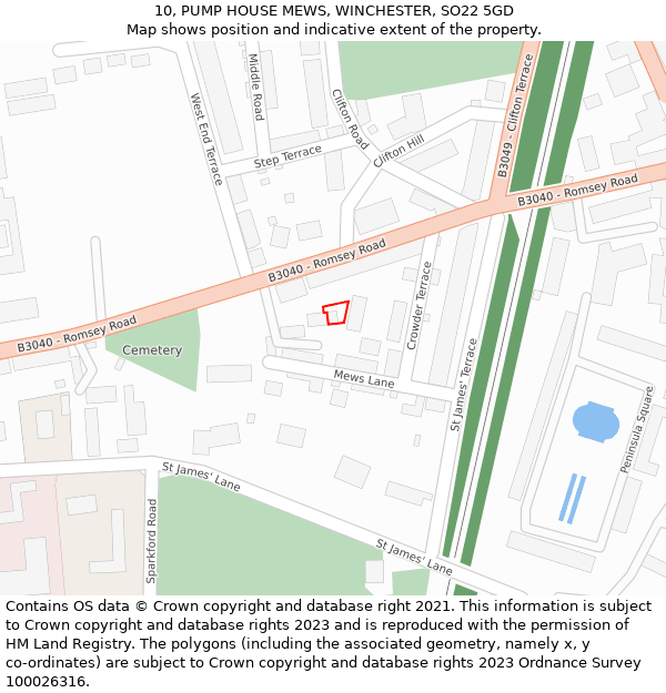 10, PUMP HOUSE MEWS, WINCHESTER, SO22 5GD: Location map and indicative extent of plot