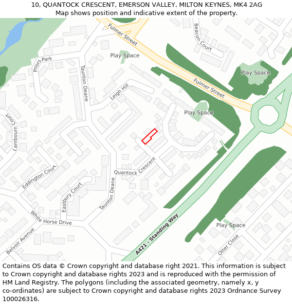 10, QUANTOCK CRESCENT, EMERSON VALLEY, MILTON KEYNES, MK4 2AG: Location map and indicative extent of plot