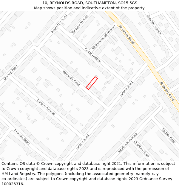 10, REYNOLDS ROAD, SOUTHAMPTON, SO15 5GS: Location map and indicative extent of plot