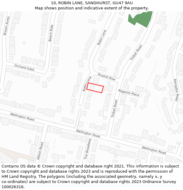 10, ROBIN LANE, SANDHURST, GU47 9AU: Location map and indicative extent of plot