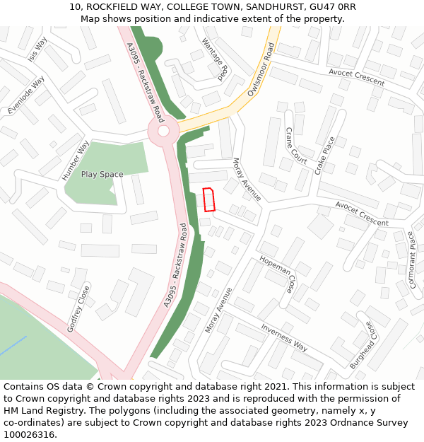 10, ROCKFIELD WAY, COLLEGE TOWN, SANDHURST, GU47 0RR: Location map and indicative extent of plot