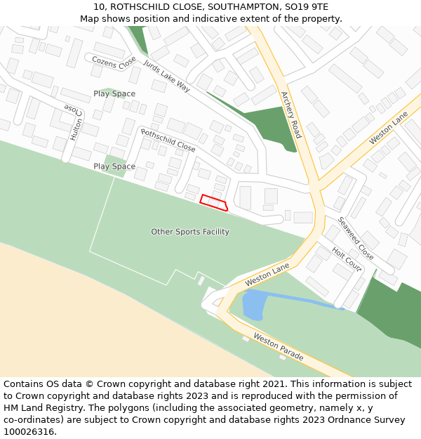 10, ROTHSCHILD CLOSE, SOUTHAMPTON, SO19 9TE: Location map and indicative extent of plot