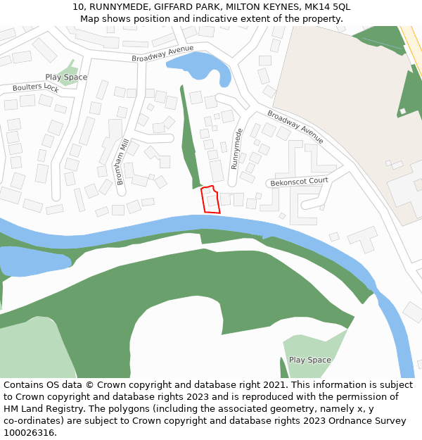 10, RUNNYMEDE, GIFFARD PARK, MILTON KEYNES, MK14 5QL: Location map and indicative extent of plot