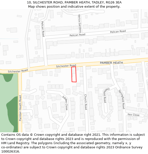 10, SILCHESTER ROAD, PAMBER HEATH, TADLEY, RG26 3EA: Location map and indicative extent of plot