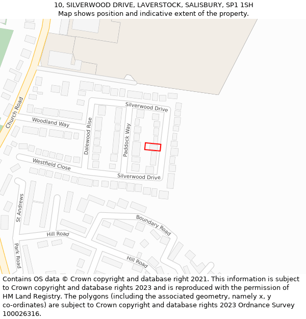 10, SILVERWOOD DRIVE, LAVERSTOCK, SALISBURY, SP1 1SH: Location map and indicative extent of plot