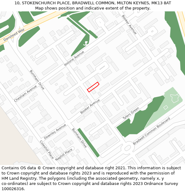 10, STOKENCHURCH PLACE, BRADWELL COMMON, MILTON KEYNES, MK13 8AT: Location map and indicative extent of plot